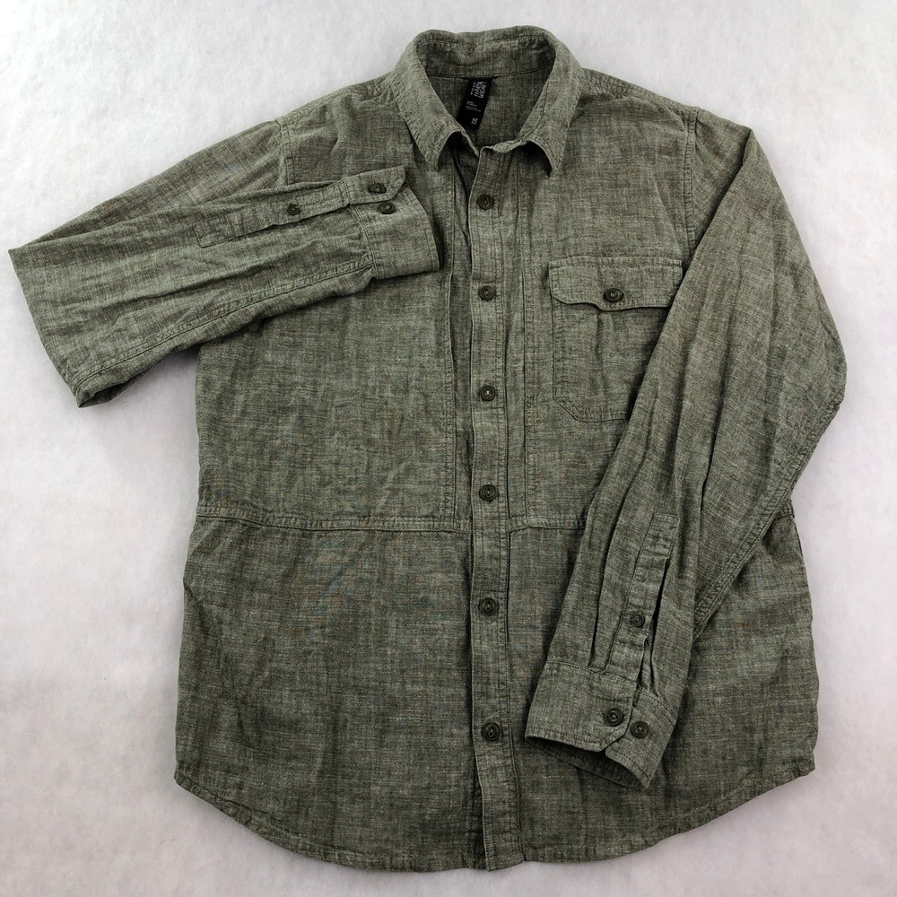 Mountain Hardwear Mens M Green Linen Blend Long Sleeve Button Up Shirt - Picture 2 of 14